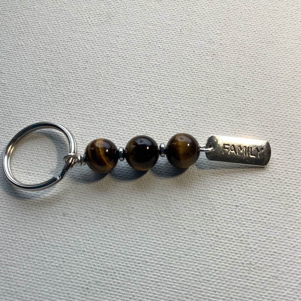 Gemstone Tigers eye crystal keychain, family charm, beaded key ring handmade